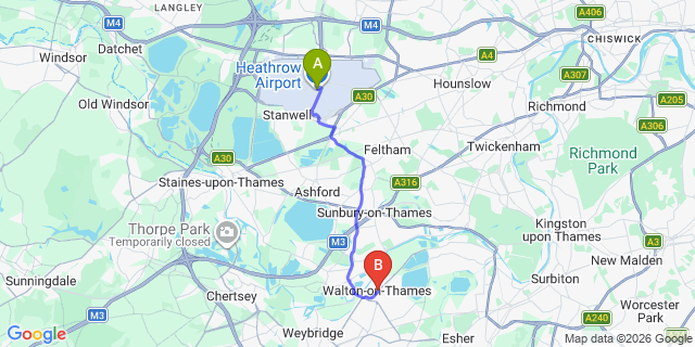 Map: London Heathrow Airport (LHR) to London - Watton-on-Thames