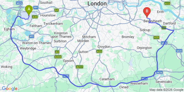 Map: London Heathrow Airport (LHR) to London - Welling
