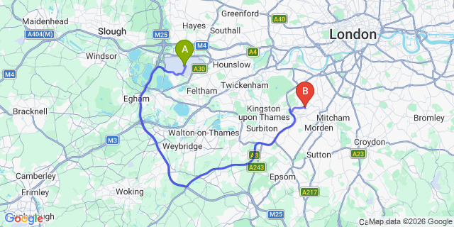 Map: London Heathrow Airport (LHR) to London - Wimbledon