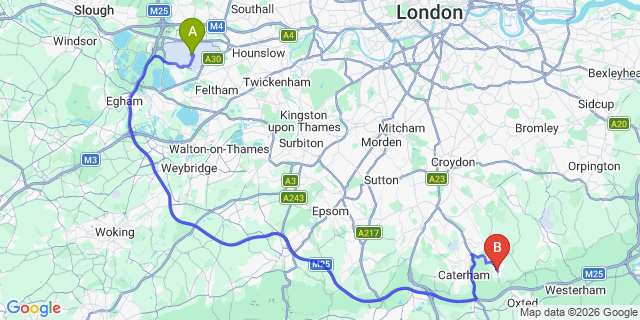 Map: London Heathrow Airport (LHR) to London - Woldingham