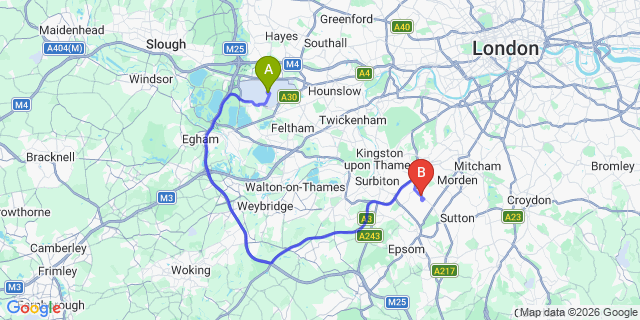 Map: London Heathrow Airport (LHR) to London - Worcester Park