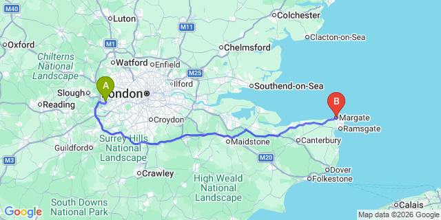 Map: London Heathrow Airport (LHR) to Margate