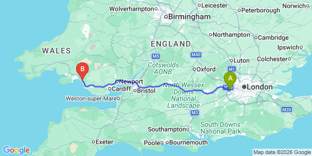 Map: London Heathrow Airport (LHR) to Port Talbot