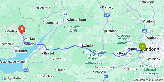 Map: London Heathrow Airport (LHR) to Poutypool
