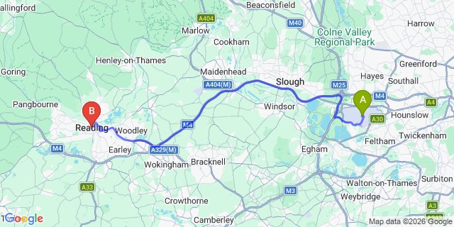 Map: London Heathrow Airport (LHR) to Reading