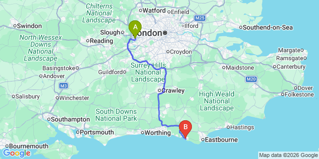 Map: London Heathrow Airport (LHR) to Seaford