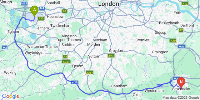 Map: London Heathrow Airport (LHR) to Sevenoaks