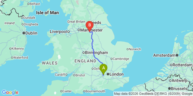 Map: London Heathrow Airport (LHR) to Sheffield