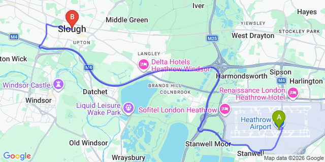 Map: London Heathrow Airport (LHR) to Slough