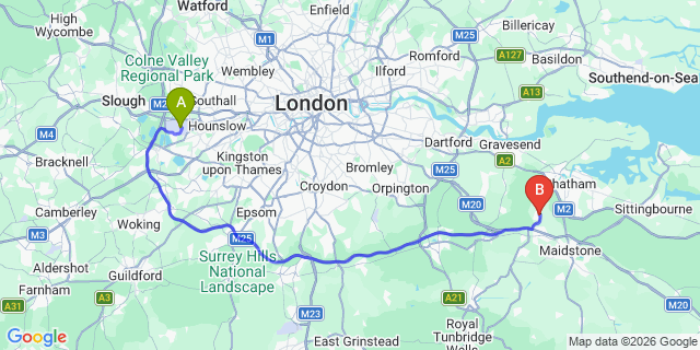 Map: London Heathrow Airport (LHR) to Snodland