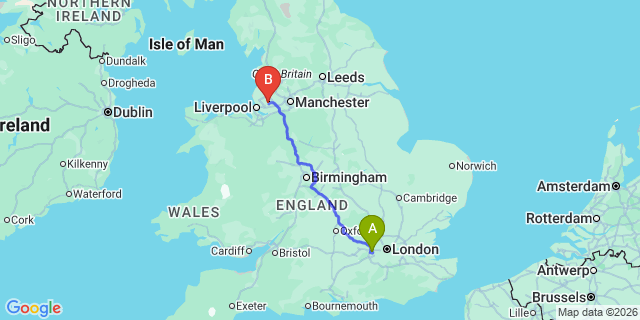 Map: London Heathrow Airport (LHR) to St Helens