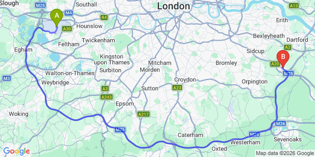 Map: London Heathrow Airport (LHR) to Swanley
