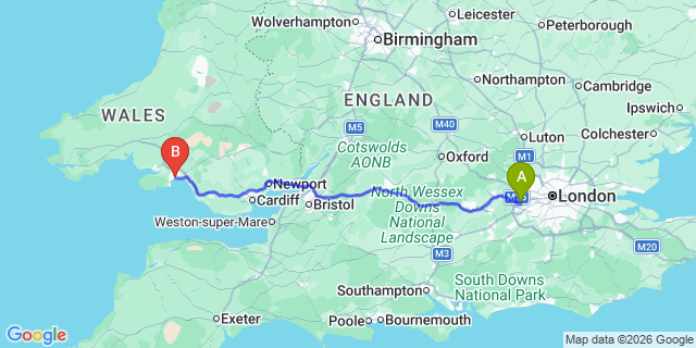 Map: London Heathrow Airport (LHR) to Swansea