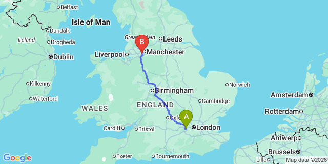 Map: London Heathrow Airport (LHR) to Trafford