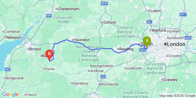 Map: London Heathrow Airport (LHR) to Trowbridge
