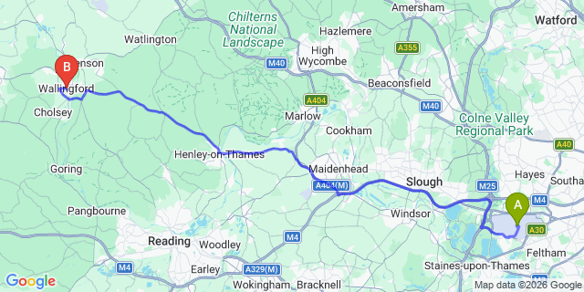 Map: London Heathrow Airport (LHR) to Wallingford