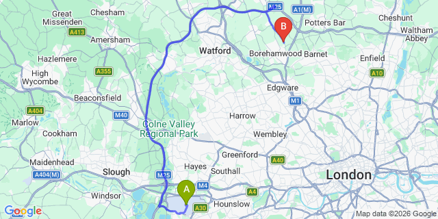Map: London Heathrow Airport (LHR) to Well End
