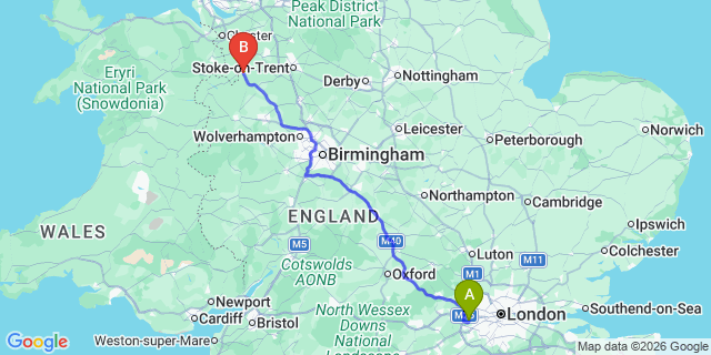 Map: London Heathrow Airport (LHR) to Whitchurch