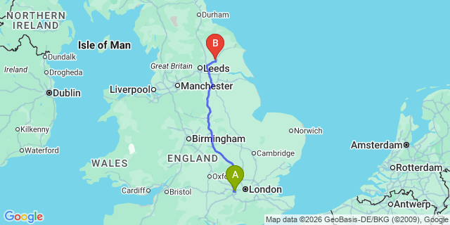 Map: London Heathrow Airport (LHR) to York