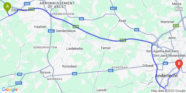 Map: Brussels Midi Train Station to Bambrugge