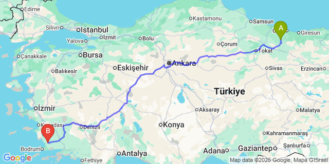 Map: Milas–Bodrum Airport (BJV) to Gölköy