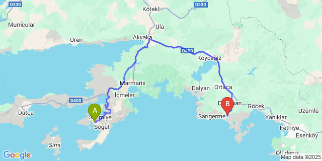 Map: Dalaman Airport (DLM) to Bozburun