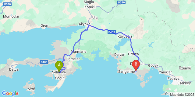 Map: Dalaman Airport (DLM) to Selimiye