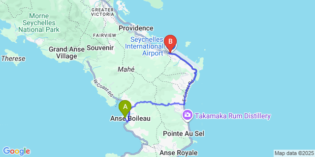 Map: Seychelles Airport (SEZ) to Maia Luxury Resort & Spa