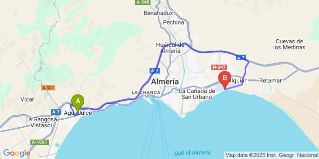 Map: Almeria Airport (LEI) to Aguadulce (Almeria)