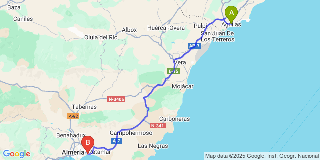 Map: Almeria Airport (LEI) to Aguilas 