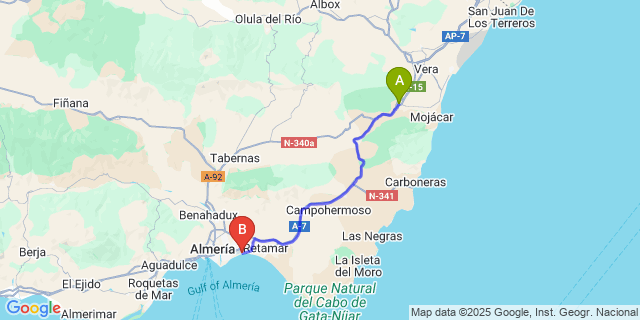 Map: Almeria Airport (LEI) to Los Gallardos