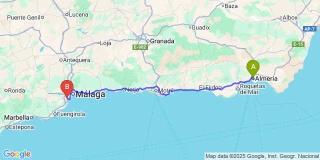 Map: Malaga Airport (AGP), Marbella to Almeria city (all areas)