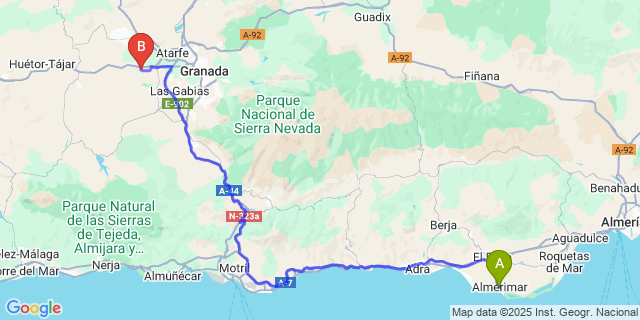 Map: Granada Airport (GRX) to Almerimar