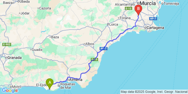 Map: Murcia Airport (RMU) to Almerimar
