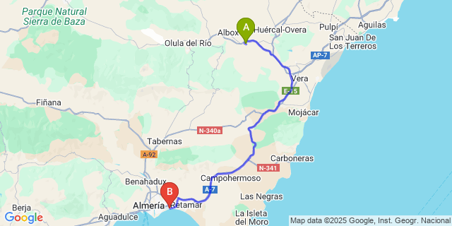 Map: Almeria Airport (LEI) to Arboleas
