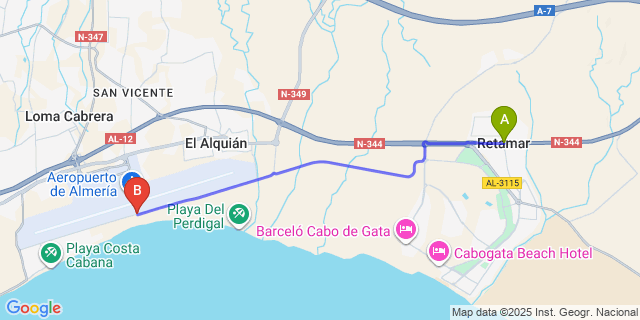 Map: Almeria Airport (LEI) to El Toyo