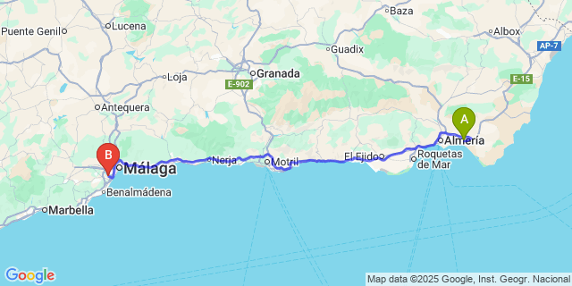 Map: Malaga Airport (AGP), Marbella to Retamar