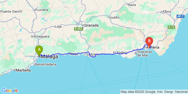 Map: Almeria Airport (LEI) to Málaga city (all areas)