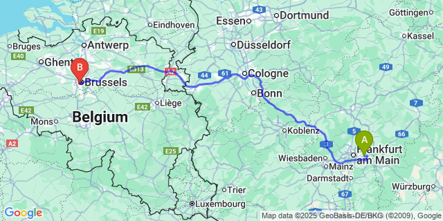Map: Brussels Midi Train Station to Beez