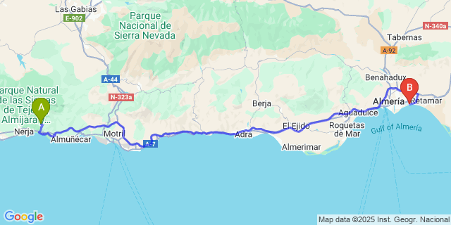 Map: Almeria Airport (LEI) to Nerja