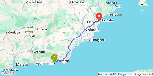 Map: Alicante Airport (ALC) to Roquetas de Mar