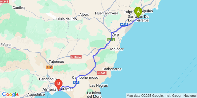 Map: Almeria Airport (LEI) to San Juan de los Terreros
