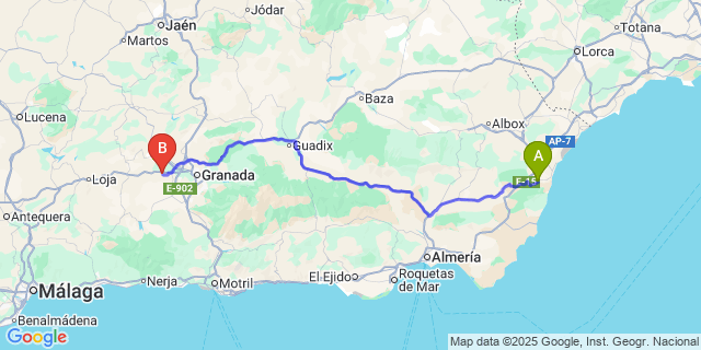 Map: Granada Airport (GRX) to Turre