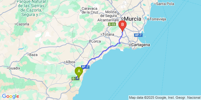 Map: Murcia Airport (RMU) to Turre