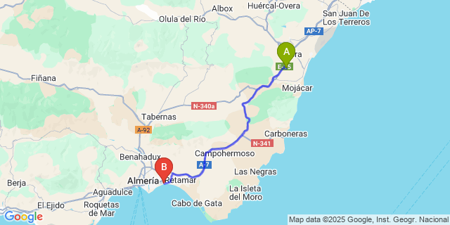 Map: Almeria Airport (LEI) to Valle del Este Golf Resort (Vera)