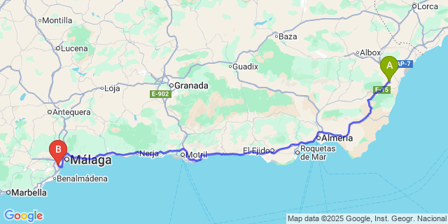 Map: Malaga Airport (AGP), Marbella to Valle del Este Golf Resort (Vera)