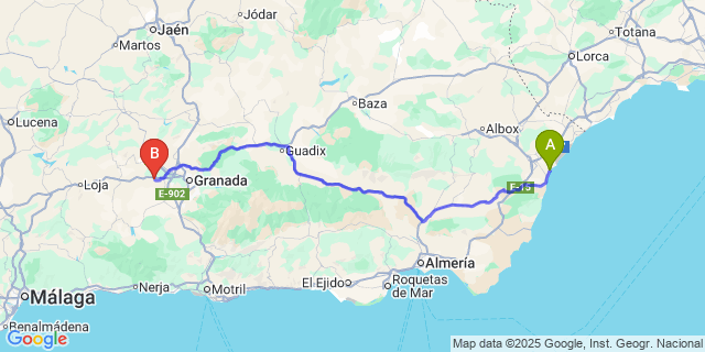 Map: Granada Airport (GRX) to Vera Playa