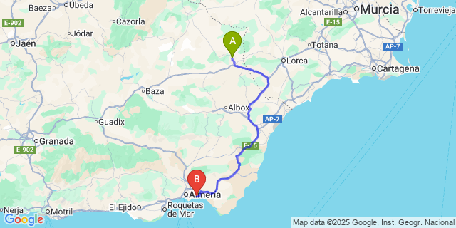 Map: Almeria Airport (LEI) to Vélez Blanco