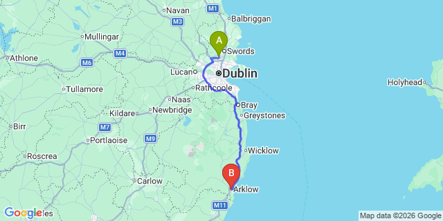 Map: Dublin Airport (DUB) to Arklow