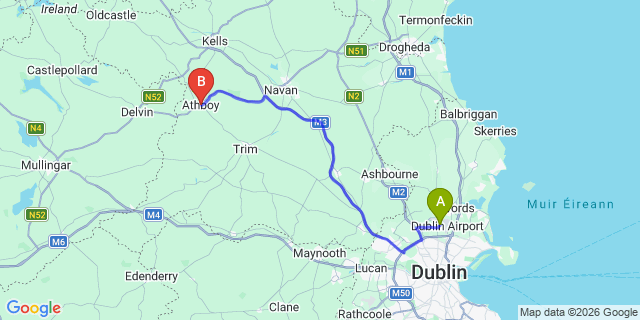 Map: Dublin Airport (DUB) to Athboy